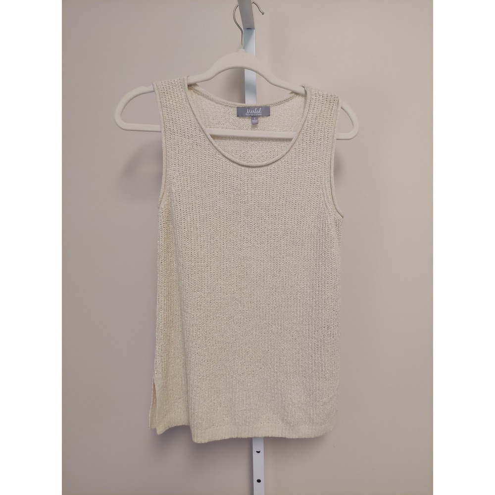 Knit Tank Top Scoop Neck Sleeveless Sweater S Coastal Grandmother Boho Beach